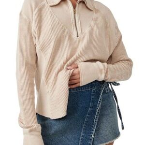 Free People One Ashton Half Zip Thermal Sweater Top In Sand Size S